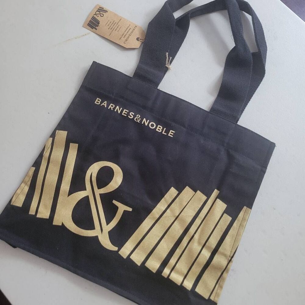 BARNES & NOBLE Premium Organic In-Conversion Cotton Tote Black & Gold NWT